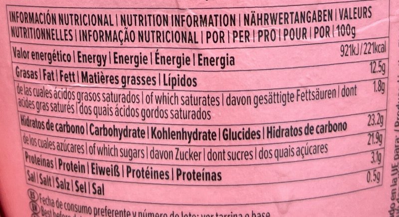 Foto da tabela nutricional