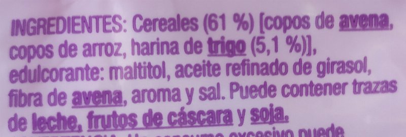 Foto da lista de ingredientes