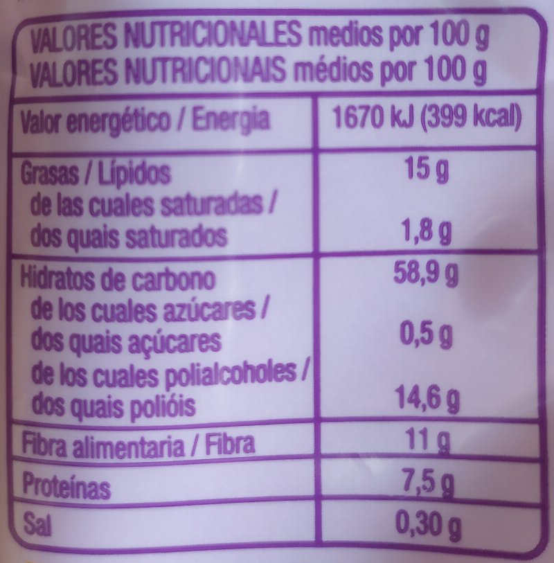 Foto da tabela nutricional