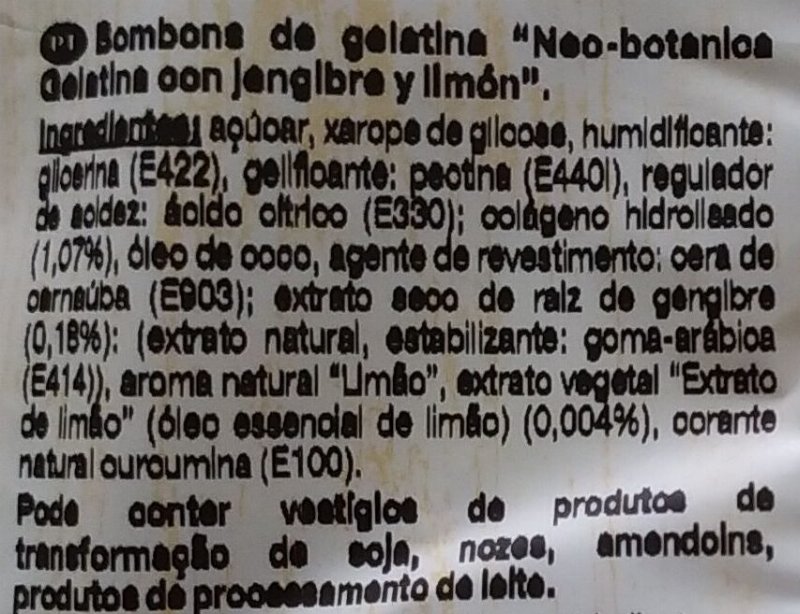 Foto da lista de ingredientes