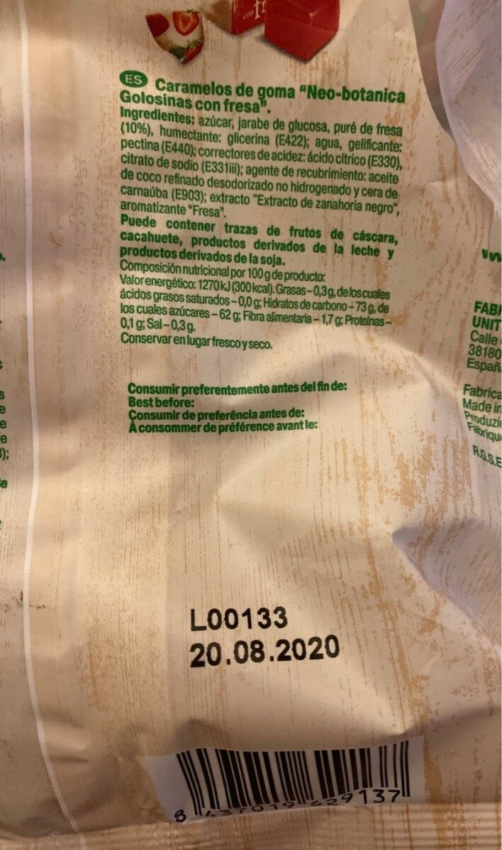 Foto da tabela nutricional
