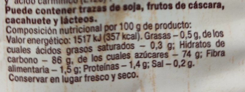 Foto da tabela nutricional