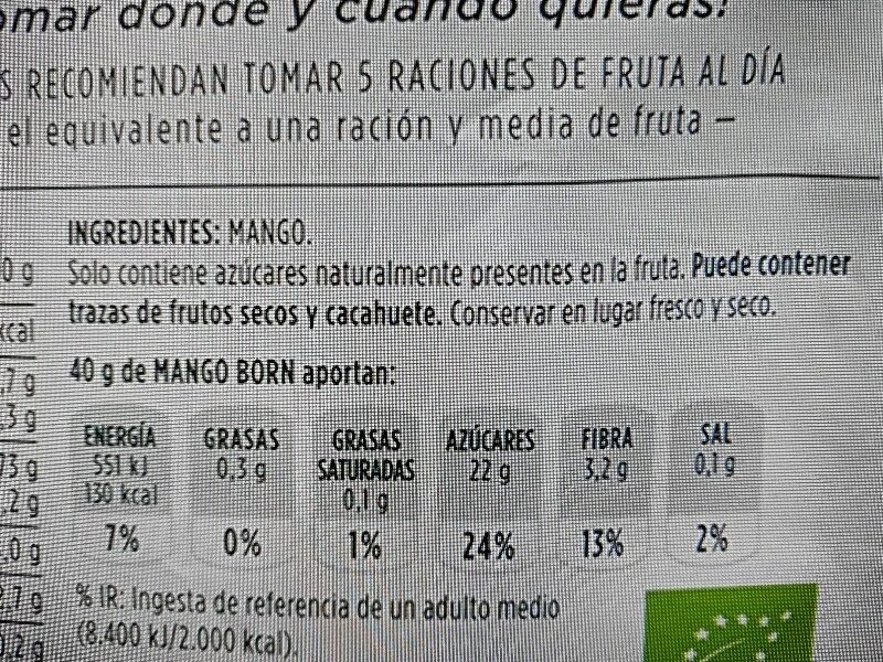 Foto da lista de ingredientes