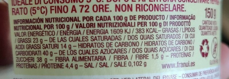 Foto da tabela nutricional