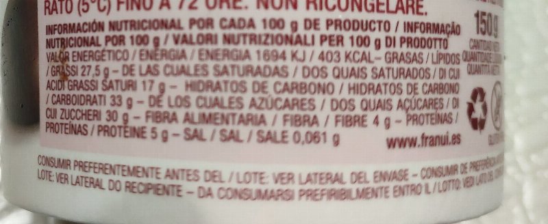 Foto da tabela nutricional