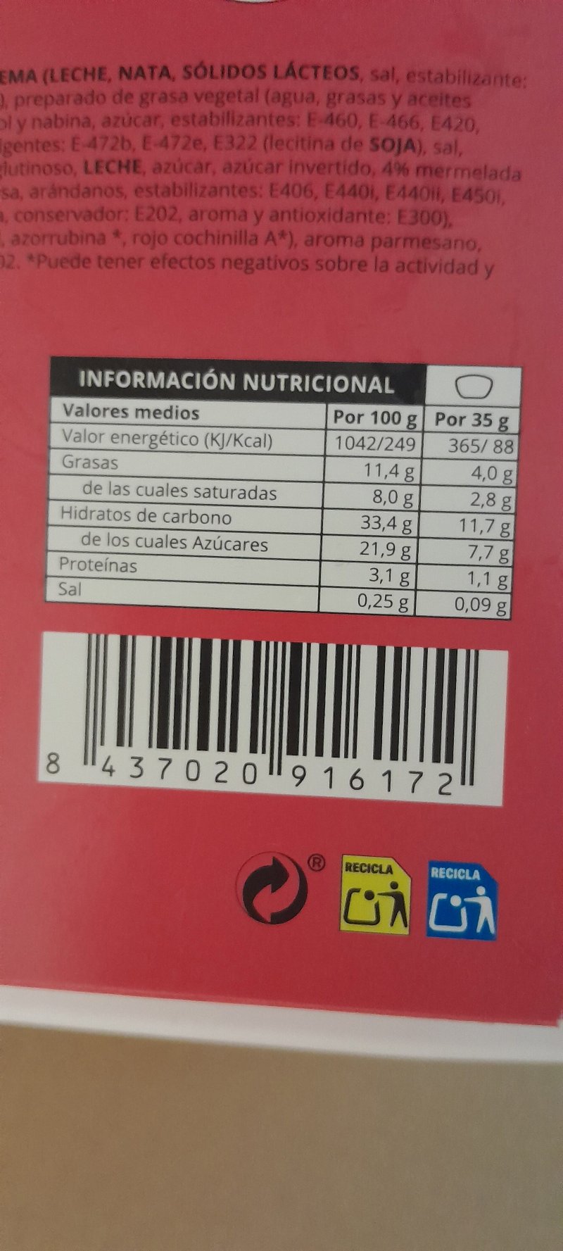 Foto da tabela nutricional