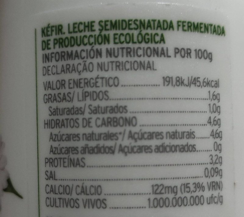 Foto da tabela nutricional