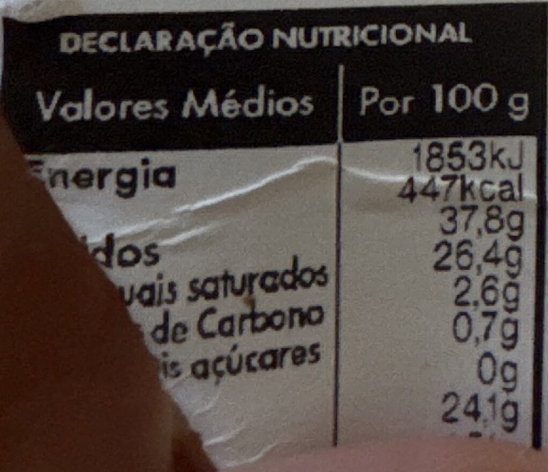 Foto da tabela nutricional