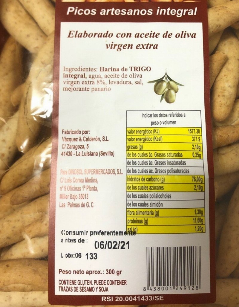 Foto da tabela nutricional