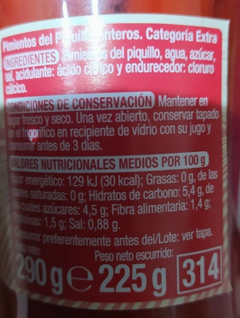 Foto da tabela nutricional