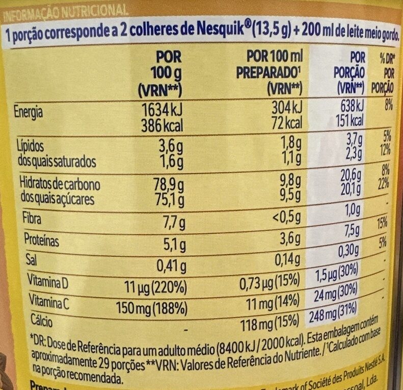 Foto da tabela nutricional