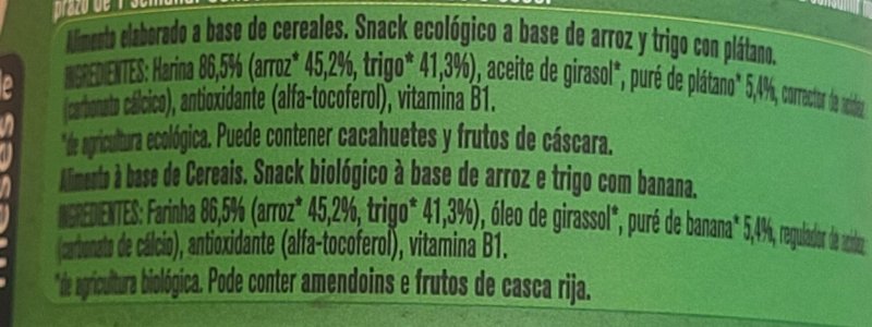 Foto da lista de ingredientes