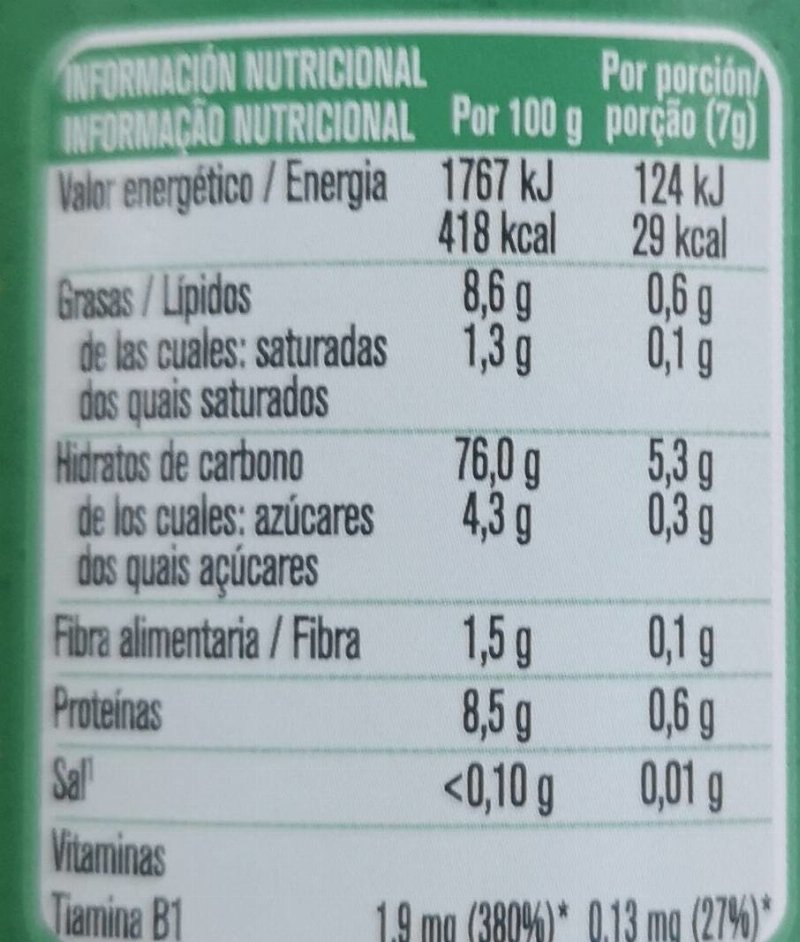 Foto da tabela nutricional
