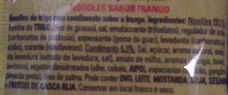 Foto da lista de ingredientes