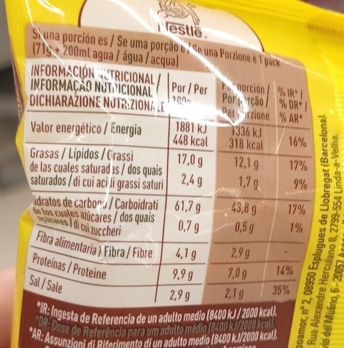 Foto da tabela nutricional