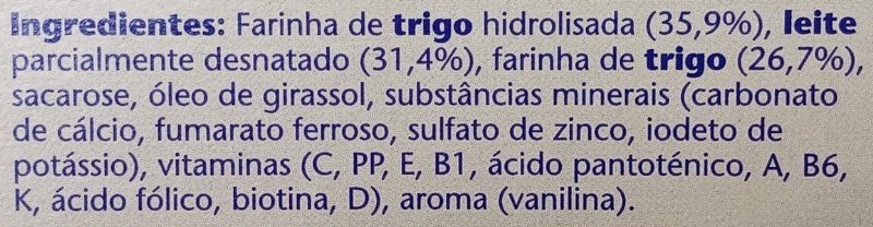 Foto da lista de ingredientes