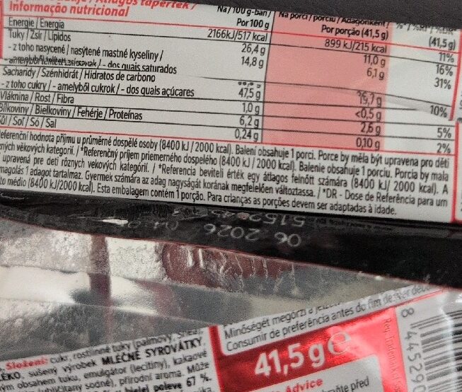 Foto da tabela nutricional