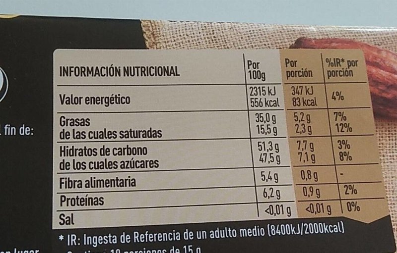 Foto da tabela nutricional