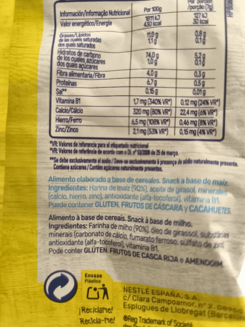 Foto da lista de ingredientes