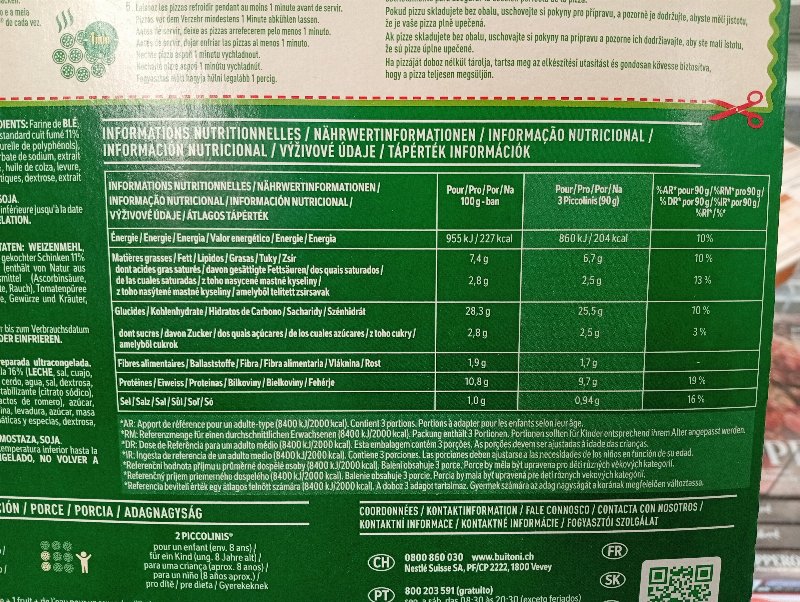 Foto da tabela nutricional