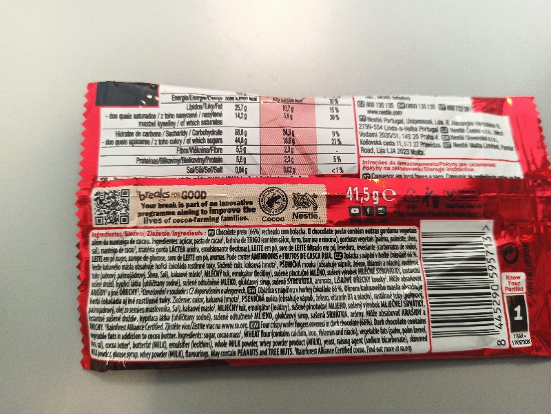 Foto da lista de ingredientes