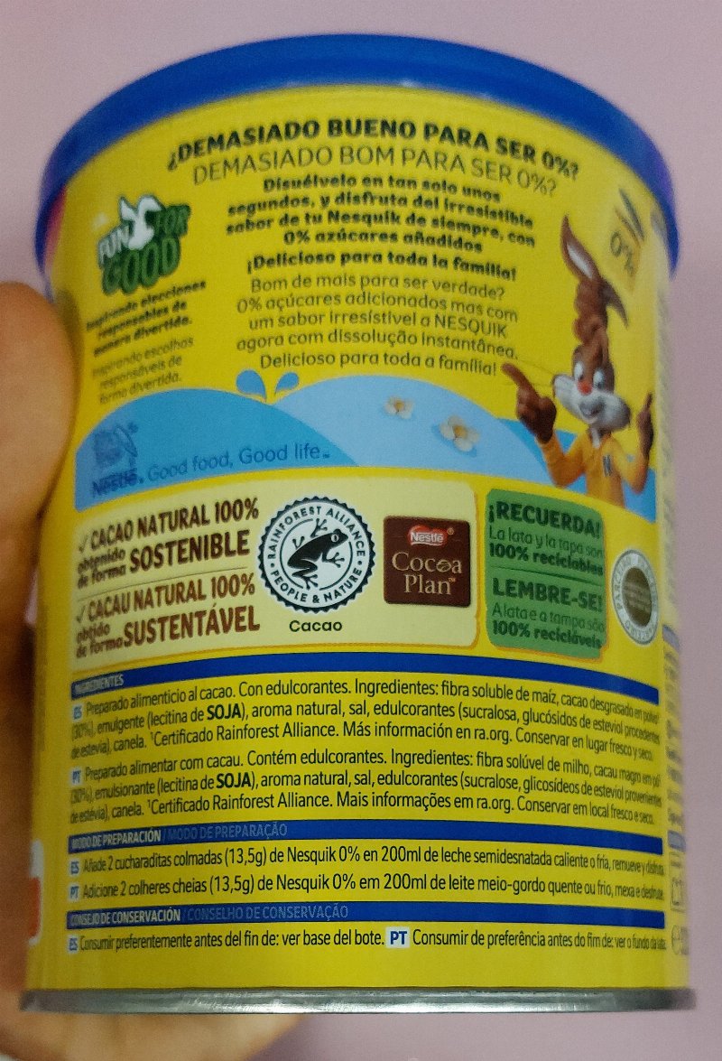 Foto da lista de ingredientes