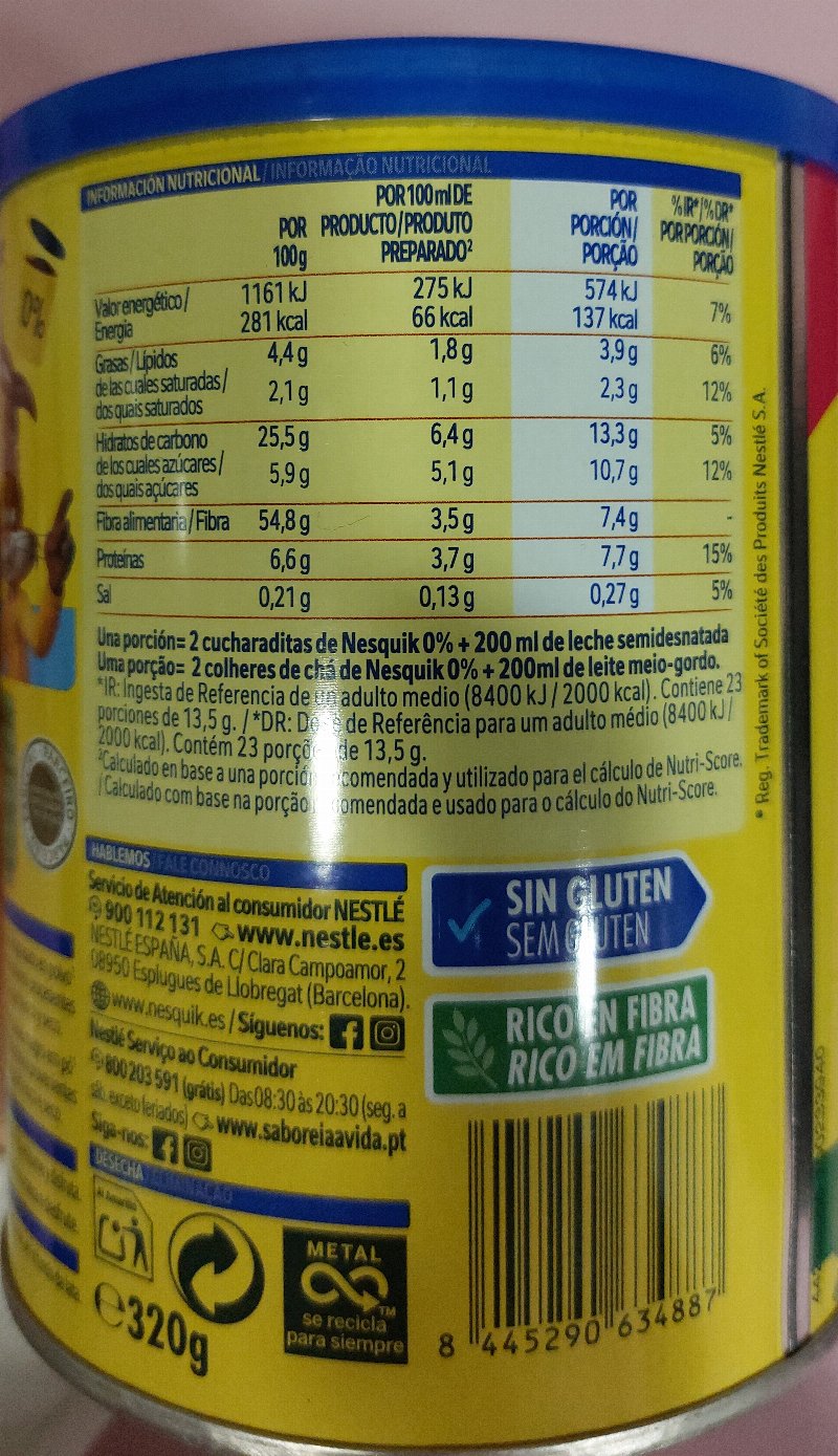 Foto da tabela nutricional