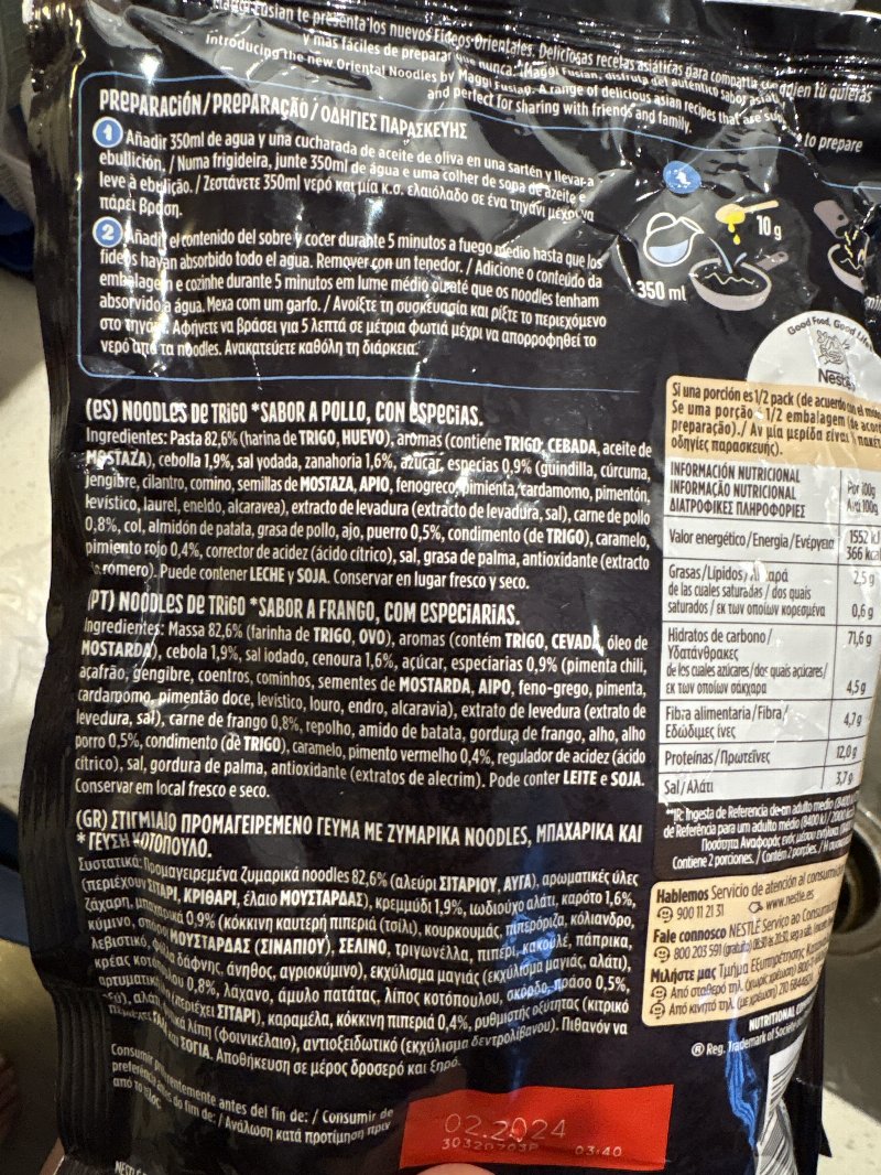Foto da lista de ingredientes