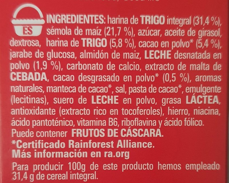 Foto da lista de ingredientes