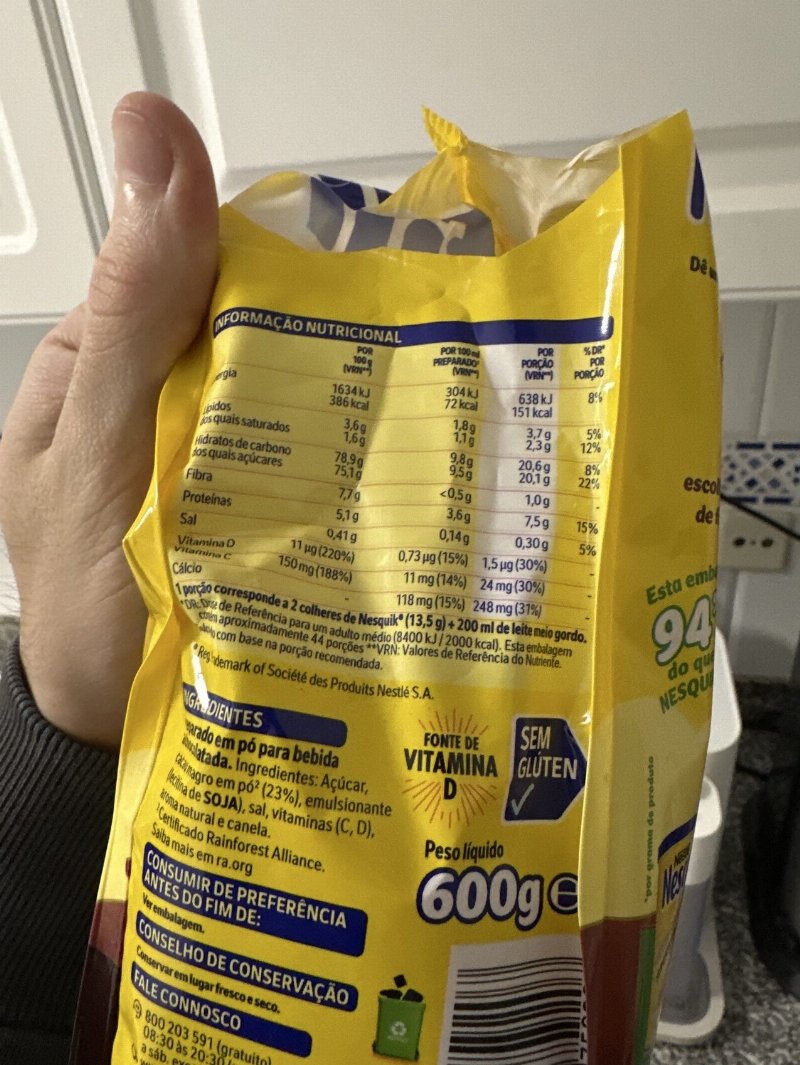 Foto da tabela nutricional