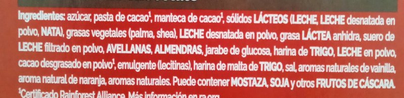 Foto da lista de ingredientes