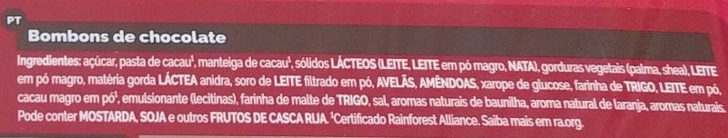Foto da lista de ingredientes