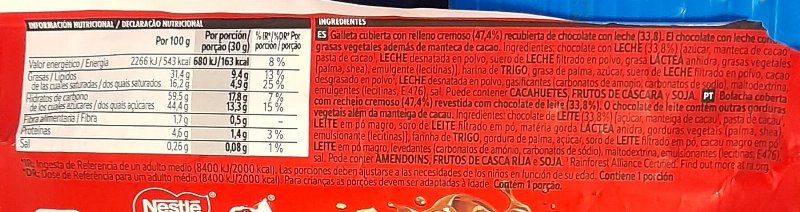 Foto da lista de ingredientes