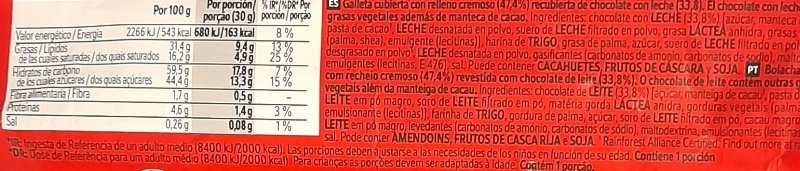 Foto da tabela nutricional