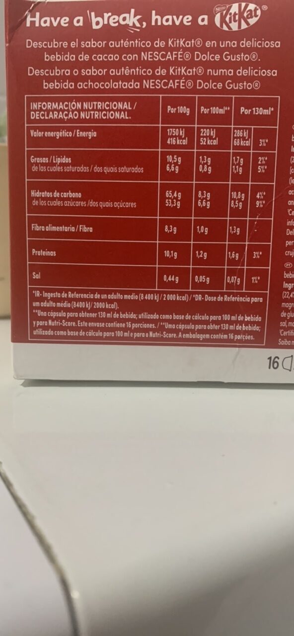 Foto da tabela nutricional