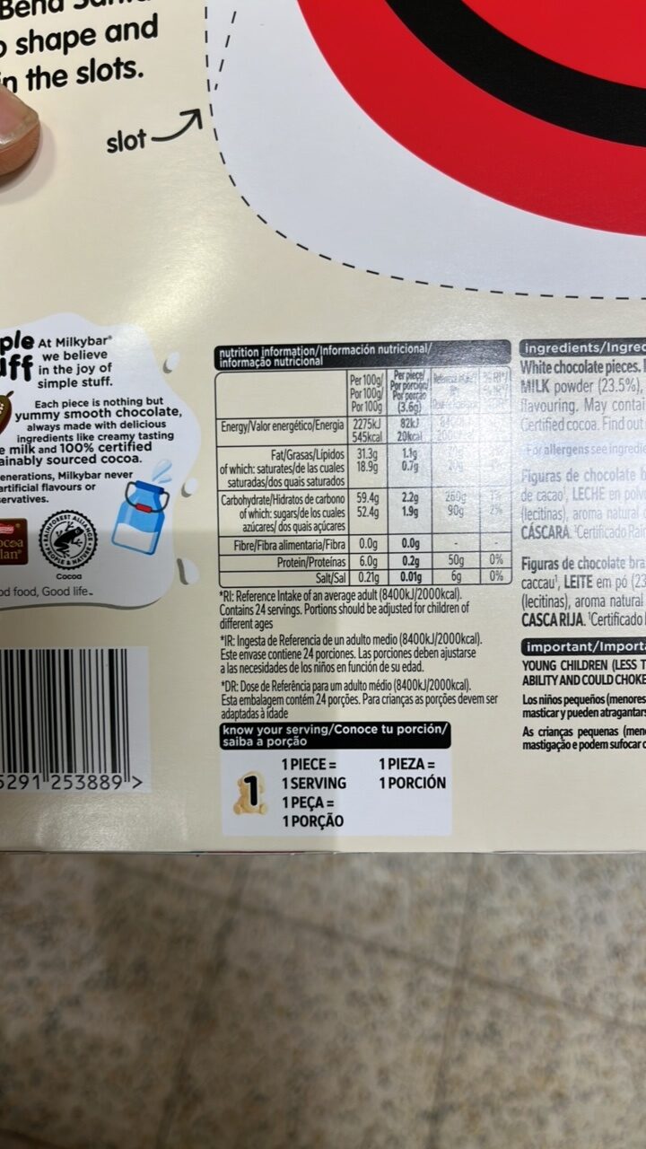 Foto da lista de ingredientes