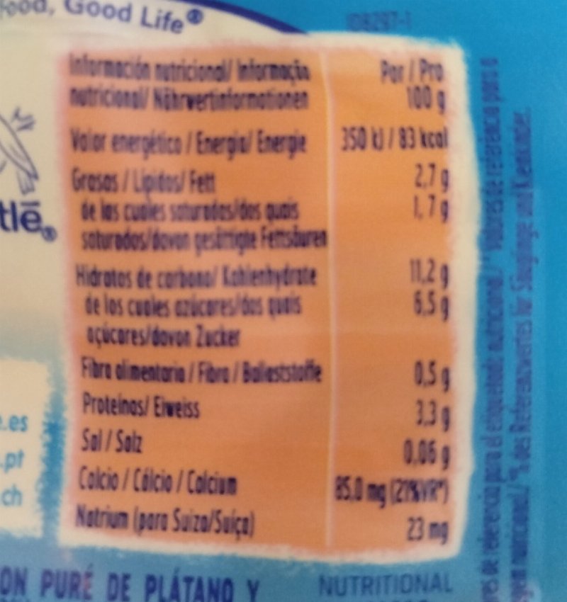 Foto da tabela nutricional