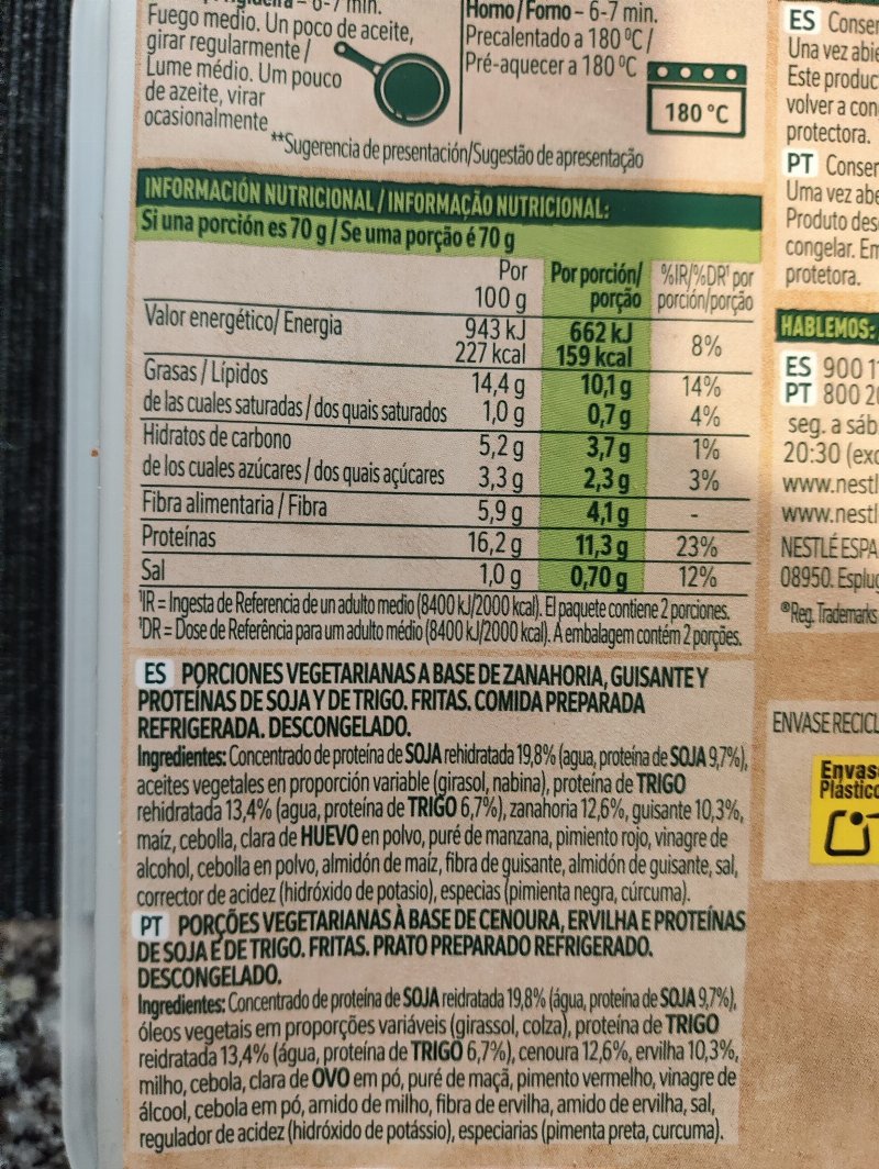 Foto da lista de ingredientes