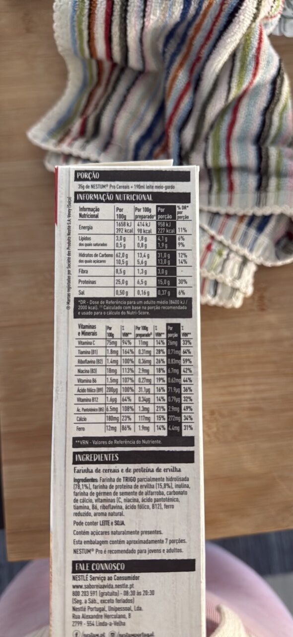 Foto da tabela nutricional