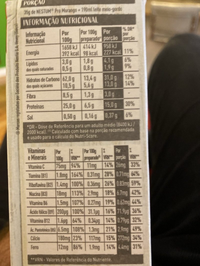 Foto da tabela nutricional