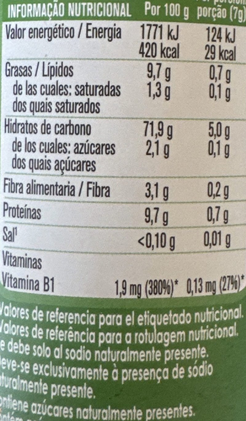 Foto da tabela nutricional