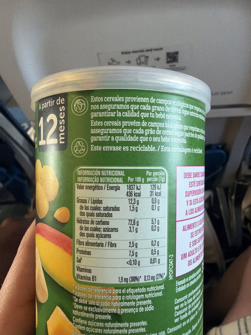 Foto da tabela nutricional