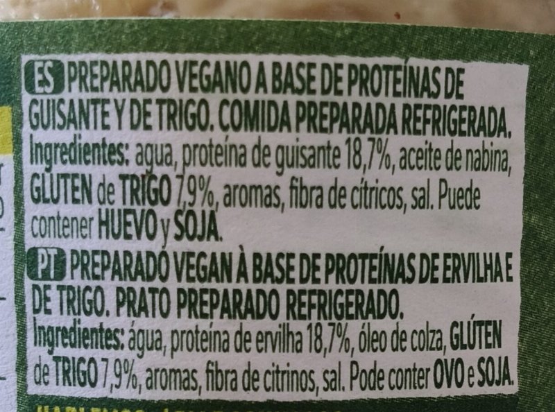 Foto da lista de ingredientes