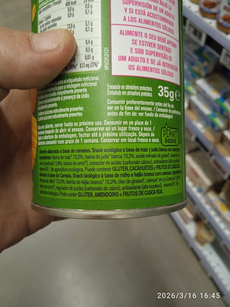 Foto da lista de ingredientes