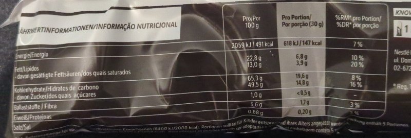Foto da tabela nutricional