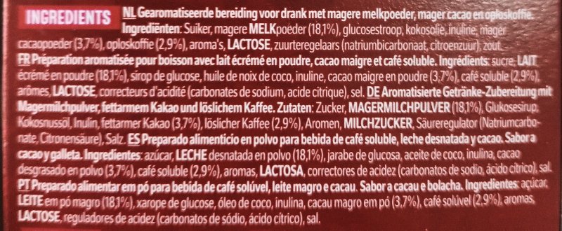 Foto da lista de ingredientes