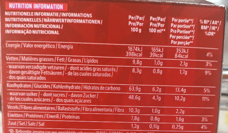 Foto da tabela nutricional