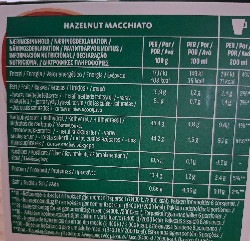 Foto da tabela nutricional
