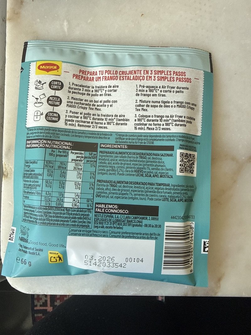 Foto da tabela nutricional