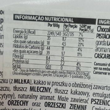 Foto da tabela nutricional
